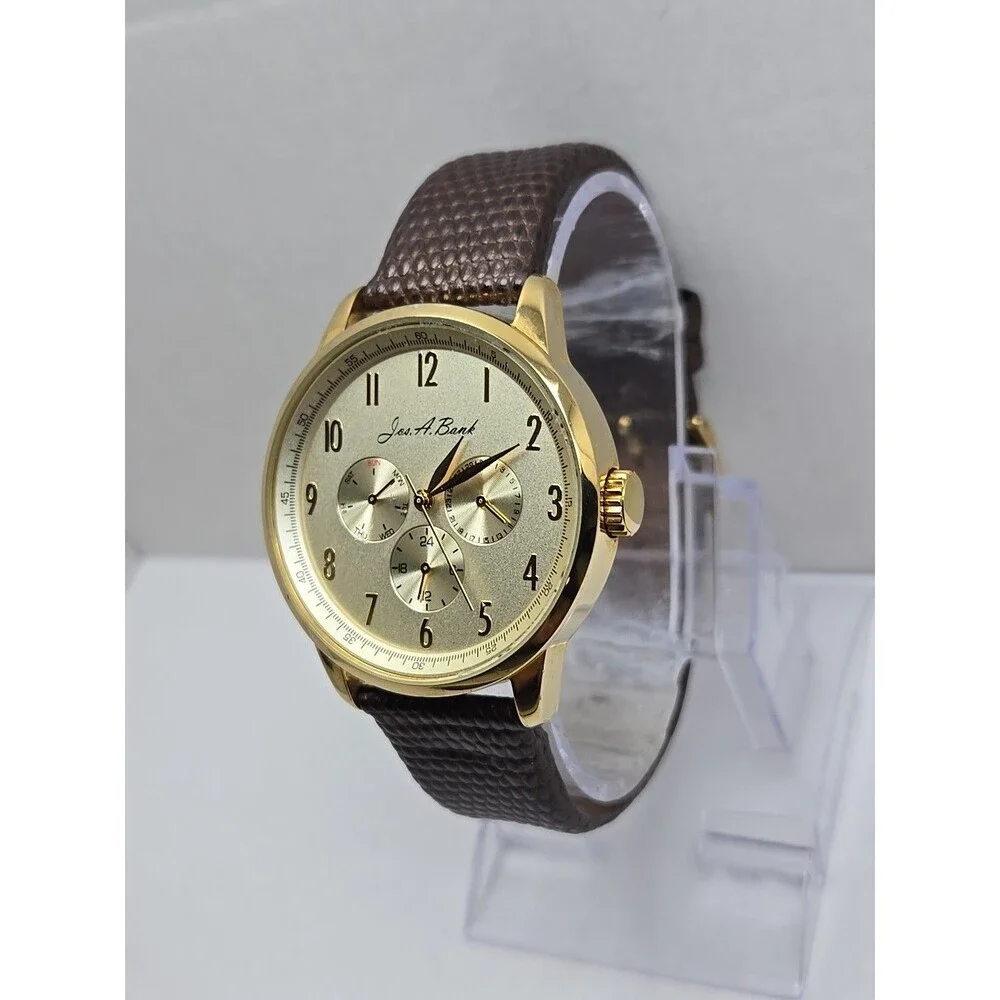 Jos A Bank Gold Dial Multifunction Mens Day Date 40mm Dress Watch New Battery